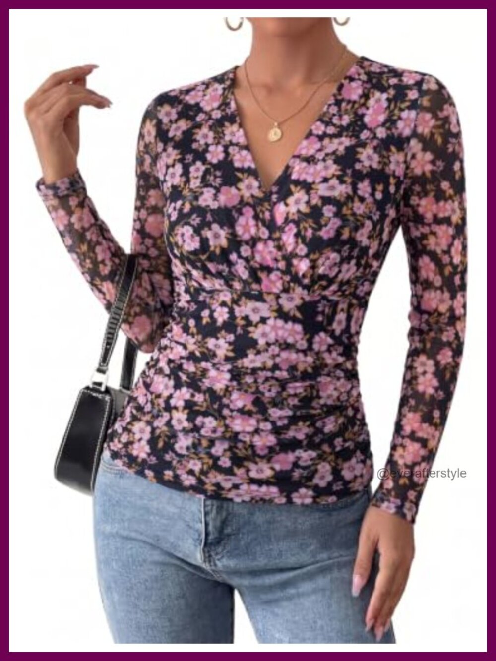 Womens Wrap Boho Top Long Sleeve Mesh V Neck Dressy Casual Blouse
